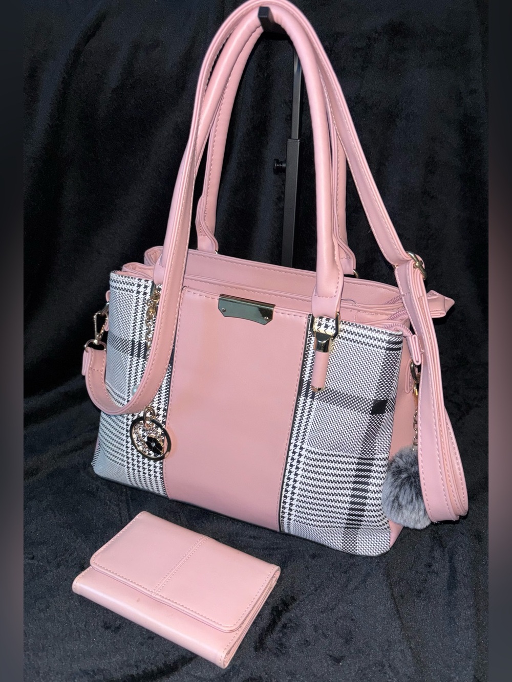 KKXIU Pink & White Satchel Purse + Matching Wallet – New